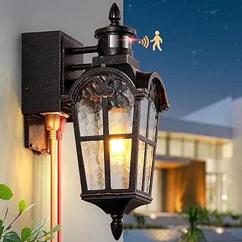 Outside Wall Lights for House with GFCI Outlet, Oil-Rubbed Bronze Motion Sensor Outdoor Lights, Dusk to Dawn Outdoor Lantern Fixture, Anti-Rust Porch Light with Outlet for Garden Front Door