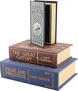 Decorae Classic Literature Nesting Hidden Secret Book Set of 3  Faux Book Decor Storage with Magnetic Closure  Vintage Style Hollow Books for Bookshelf Accents & Home Decor  Navy, Brown, Black