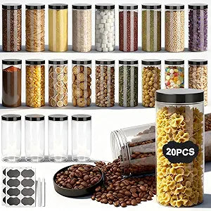 Plastic Jars with Lids,OBKJJ 20 PCS 32 OZ Large Capacity Clear Storage Containers with Leakproof Lids Reusable Empty Storage Container for Dry Food Spice Candy Cookie Household and Kitchen Organizing