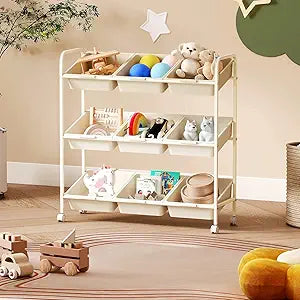 Kids Toy Organizers and Storage Shelf with 9 Toy Storage Bins, Removable Organization Baskets Rack, Toddler Furniture Bin Shelf Bookcase for Playroom, Bedroom, Livingroom