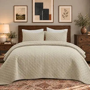 DOWN HOME Luxury Prewashed Microfiber Quilt Set Twin Size ��� Ultra Soft Brushed Microfiber Bedding with 1 Sham, All-Season Lightweight Coverlet, Wrinkle Resistant (Vanilla Beige, 2-Piece, 66"x92")