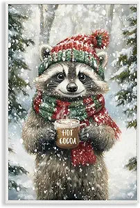 Merry Cocoa Raccoon Holiday, 12 x 18 Inch Framed Gicle Print