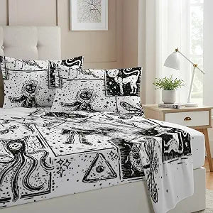 Allenjoy Twin Size Mysterious Girl Fitted Sheet Button Princess Bed Flat Sheets Bedding Set Deep Pockets Up to 16" Bedroom Decor with 1 Pillowcase SC00215-009