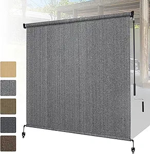 Shade&Beyond Outdoor Roller Shades 6' W x 6' H, Patio Roll Up Blinds 220 GSM Shade Cloth Roll for Porch Gazebo Pergola Balcony Backyard, Gray