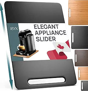 Ibyx Elegant Appliance Slider - Sliding Tray for Coffee Maker & Heavy Kitchen Appliances, Easy Slide, Made of Premium Bamboo, Space-Saving Kitchen Organizer, 40 lb Capacity, Black - 9.5 x 14 Inch