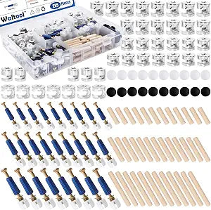 285Pcs 3-in-1 Eccentric Wheels Kit, Furniture Cam Lock Fasteners with Dowel, Pre-Inserted Nut, Wood Dowel Pins, Screw Caps, Nut & Bolt Assortment Set Compatible with IKEA