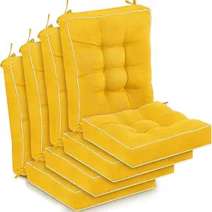 Juexica 4 Sets Outdoor Patio Cushions High Back Outdoor Chair Cushions Rocking Cushion Patio Fastness Chair Pads with Ties for Seasonal Indoor Home Office(Yellow,16 x 16 x 3.5)
