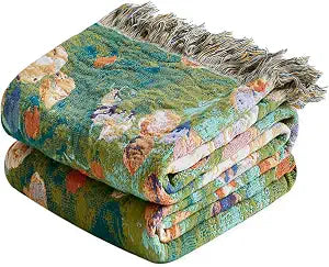 MSGKV Boho Throw Blanket for Bed Cotton Floral Twin Size Couch Blanket 60"x80" Muslin Summer Breathable Lightweight Farmhouse Blankets All Seasons