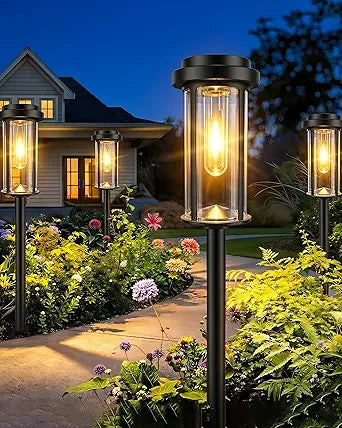 DERAYSION Solar Lights Outdoor Pathway, 8 Pack Large LED Solar Garden Lights, 21-Inch Waterproof Auto Dusk to Dawn Outdoor Solar Lights for Yard, Landscape Path, Driveway, Warm White