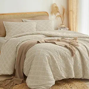 David's Home Natural Cotton Waffle Weave Comforter Set King Size, Breathable Lightweight Soft Fluffy for Spring Summer, 3PCS Aesthetic Home Decor Bedding Set with Pillow Shams, Giftable, Light Taupe