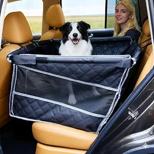 Dog Car Seat for Large Medium Dogs, Hard Bottom Extender with Mesh Windows, Waterproof Backseat Cover for Pets, SUV Dog Travel Bed for Road Trips & Car Travel (28 * 23 * 21.7inches)