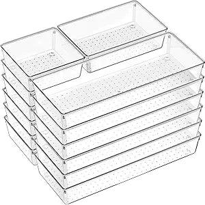 Criusia 18 Pcs Large Size Clear Drawer Organizer Set, Acrylic Non Slip Non Cracking Kitchen Drawer Storage Tray Divider, Multifunctional Storage for Cosmetics, Bathroom, Tools, Kitchen and Office