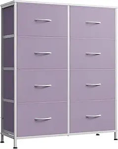 WLIVE Fabric Dresser for Bedroom, Tall Dresser with 8 Drawers, Storage Tower with Fabric Bins, Double Dresser, Chest of Drawers for Closet, Playroom, Dormitory, Purple