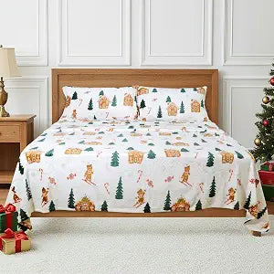 Gogreen Flannel Sheet Set Christmas Printed 3PC Deep Pocket Twin Sheet Set Fit 16", Breathable Super Soft Twin Size Sheet Set, Luxury Hotel Style Home Decor Twin Bed Sheet Set, Gift for Women, Men