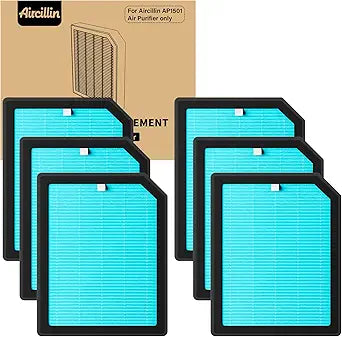 Aircillin Air Purifier AP1501 Replacement Filters 6-Pack, H13 True HEPA Filter, Activated Carbon Filter(AP1501)