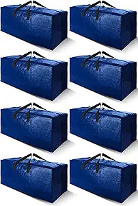 Cosy Family 8 Pack Heavy Duty Extra Large Moving Bags with Backpack Straps - Strong Handles & Zippers, Storage Totes For Space Saving, Fold Flat, Alternative to Moving Box (Set of 8, Blue)