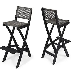 Great Deal Furniture Constance Outdoor Folding Acacia Wood Barstools (Set of 2), Dark Gray and Brown