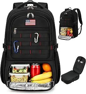 RAINSMORE Laptop Backpack with Lunch Compartment,40L Large Capacity Lunch Backpack for Men Work Backpack with USB Post Insulated Cooler Backpack for Work, Travel, Picnic, Black
