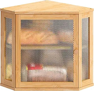 STDDRE Corner Bread Box Kitchen Countertop Extra Large Capacity Farmhouse Bread Box, Corner Countertop Storage, Double Layer Bread Holder (Natural, Large)