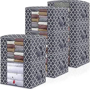WISELIFE Storage Bags, Large Blanket Clothes Organization and Storage Containers for Bedding, Comforters, Foldable Organizer with Reinforced Handle, Clear Window,Sturdy Zippers,(Grey, 8 x 100L)
