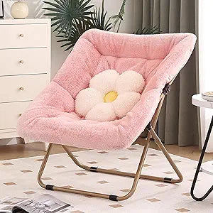 Furlide Modern Pink Faux Fur Foldable Metal Frame Recliner Chair for Bedroom, Living Room, Balcony