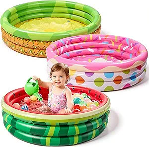 3 Pack 45" X 10" Inflatable Kiddie Pools, Watermelon & Pineapple & Cupcake Swimming Pool for Kids Seasonal Merriment, Indoor&Outdoor Water Pool Baby Swimming Pool Pit Ball Pool