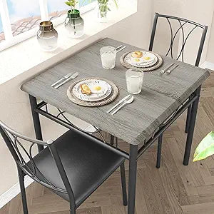 Dining Table Set, Kitchen Table and Chairs for 2, Metal and Wood Square Dining Room Table Set with 2 Upholstered Chairs, 3 Piece Dining Table Set for Small Space, Apartment,Gray
