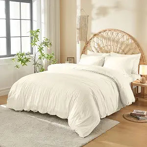 DOZ 100% Long Staple Cotton Duvet Cover Set, Soft Sateen Weave, Smooth, Breathable, Hotel Comfort, 106"x90", 8 Loops, 3pc  2 Pillowcases 1 Duvet Cover (Ivory, King/Cal King)