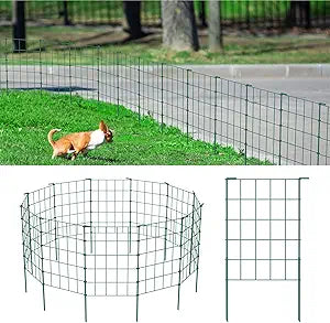 OUSHENG 20ft Green Garden Fence for Dog, Easy Assembly Decorative Fencing Rustproof Metal Wire Panel Border for Outside, Small Animal Barrier for Yard Outdoor, Grids