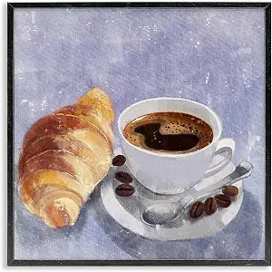 Morning Coffee Croissant Kitchen, 12 x 12 Inch Framed Gicle Print