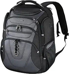 KROSER Friendly Travel Laptop Backpack 18.4 inch XXXL Gaming Backpack Water-Repellent College Daypack Business Backpack with RFID Pockets & USB Port for Men/Women-Black/Grey