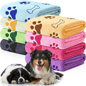 Chumia 8 Pcs Dog Towels for Drying Dogs Cats Pet Towels Bulk Puppy Microfiber Fast Drying Paw Bath Bathing Supplies Absorbent for Medium Pets(40 x 24 Inch,Dog Paw and Bone,Sweet Color)