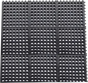Yesland Anti-Fatigue Rubber Matting, 36 x 36 x 1/2 Inches, Black Dura Chef Anti-Slip Kitchen Mat for Restaurant Bar Floor, Bath Mat for Wet Areas, Garage, Garden Use