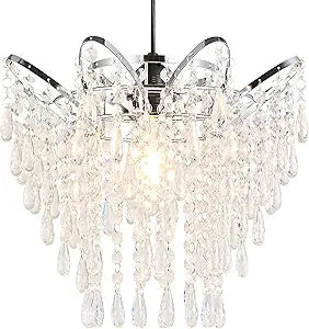 Modern Acrylic Chandelier Shade, 3-Tier Beaded Crystal-Like Ceiling Light Cover Clear Glassy Design for Bedroom, Wedding or Party Decoration