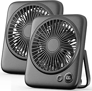 Otlonpe 2 Pack Portable Desk Fan 6.5 Inch, 4000mAh Rechargeable Battery Operated & USB Powered, 23Hrs Cordless Small Personal Travel Fan 4-Speed Quiet for Office Home Sleeping, Led Display, Foldable
