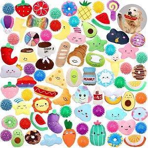 Hungdao 80 Pcs Dog Squeaky Toys Bulk for Small Dog Cute Plush Stuffed Puppy Chew Teething Ball Toys Pet Bundle Easter Gift for Chewing Cleaning & Interactive Play(Fashion Style)