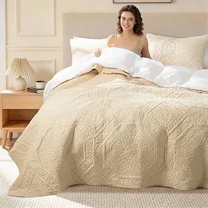SONORO KATE 100% Cotton Paisley Quilt Set King Size, Cozy Lightweight Bedspread with 2 Pillow Shams, Soft Breathable Matelasse Coverlet Set for All Season Comfort(Beige-Style 2,King)
