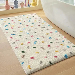 Color&Geometry Soft Bathroom Rugs,Bath Mats for Bathroom Non Slip,Absorbent Microfiber Bath Mat Washable,Cute Bath Mat Aesthetic Bath Rugs Bath Decor Rug Colorful Decorations,Ivory White,24x36