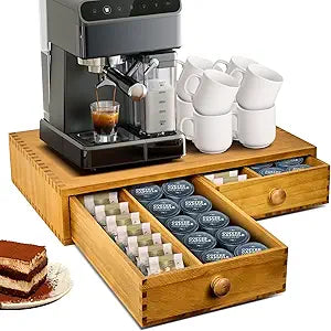 NANXITU K Cup Storage Organizer,Wood Coffee Pod and Tea Bag Holder,Kcup Drawer Coffee Maker Stand,Home Kitchen Counter Holds Up to 30 Pods Capacity