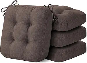 IASEAHK Chair Cushions for Dining Chairs, Dining Chair Cushions, Tufted Indoor Chair Pads with Ties & Non Slip Backing, Seat Cushions for Kitchen Chairs 16.5 x 16.5 x 3.5, Set of 4, Brown