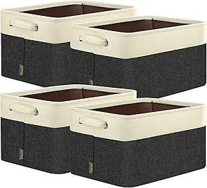 BALEINE Fabric Storage Bins for Shelves, Linen Storage Baskets for Organizing, Decorative Closet Storage Bins for Clothes, Toys, Home Storage (Black, 4 Pack)