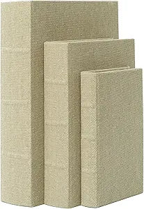 DECOR4SEASON Decorative Book Boxes Set of 3  Modern Faux Linen & Wood Hidden Storage for Coffee Table  Stackable Fake Books for Shelf Decor, Remote Control & Jewelry Organizer (Warm Taupe)