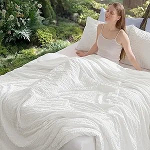 Bedsure SleepEase Cooling Comforter King Size for Summer, 3 Pieces White Seersucker Cooling Comforters for Hot Sleepers, Double-Sided Cool Tech Bedding Set with 1 Breathable Comforter, 2 Pillowcases
