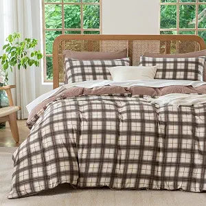Jane yre King Duvet Cover Set Plaid Soft Brushed Microfiber Gauze Fabric 3 Pieces Bedding Set Vintage Style Checkered Pattern Geometric Duvet Cover King with Zipper Closure Luxury Breathable Comfy
