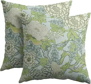 Sweetshow Spring Green Flowers Chinoiserie Pillow Covers 2 Packs 20x20 Inch Lighe Green Floral Throw Pillows Vintage Sage Green Decor Cushion Cover Linen Patio Furniture Sofa Bedroom Indoor Outdoor