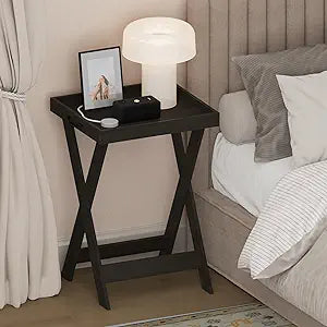 Furinno Classic Night Stand, Square Nightstand with X-Legs, Removable Tray Top End Table, Criss-Crossed Leg Side Table, Bedside Table, Tray Table, for Bedroom, Closet, Dorm, Espresso