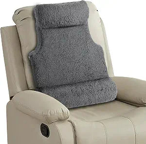 3-in-1 Lumbar Support Pillow with Headrest for Recliner, Memory Foam Back Cushion Set with Adjustable Side Bolster for Targeted Lower Back Pain Relief, Plush Sherpa Fleece Cover, Grey