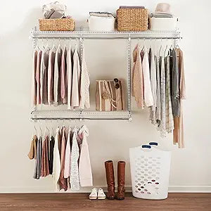 Rubbermaid Configurations Custom Closet Kit 3-6 Ft. Adjustable Metal Wire Shelving White Finish Expandable Organization System Hardware Included for Home Closet/Pantry/Laundry/Mudroom