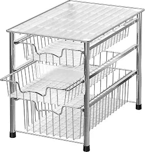 Simple Houseware Stackable 3 Tier Sliding Basket Organizer Drawer, Chrome