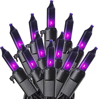 woohaha Purple Halloween Mini String Lights,11FT 50 Count with Black Wire